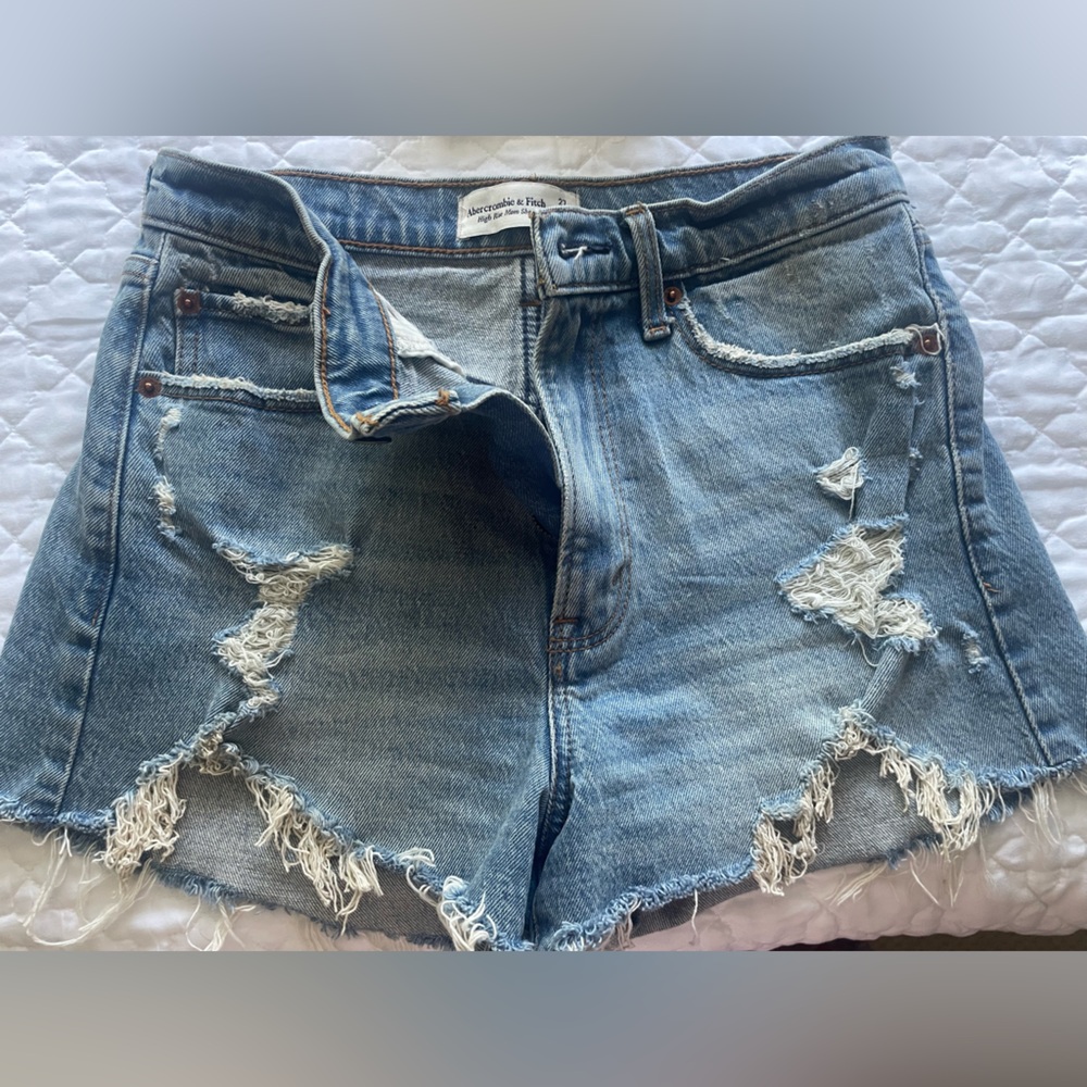 Abercrombie & Fitch Blue Distressed high rise mom Shorts
